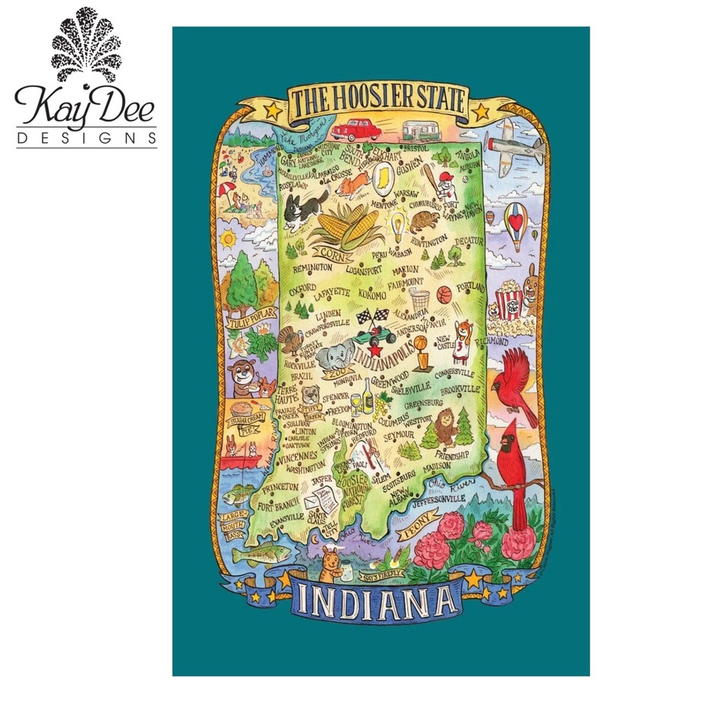 Kay Dee Designs Indiana State Map Kitchen Towel: The Hoosier State